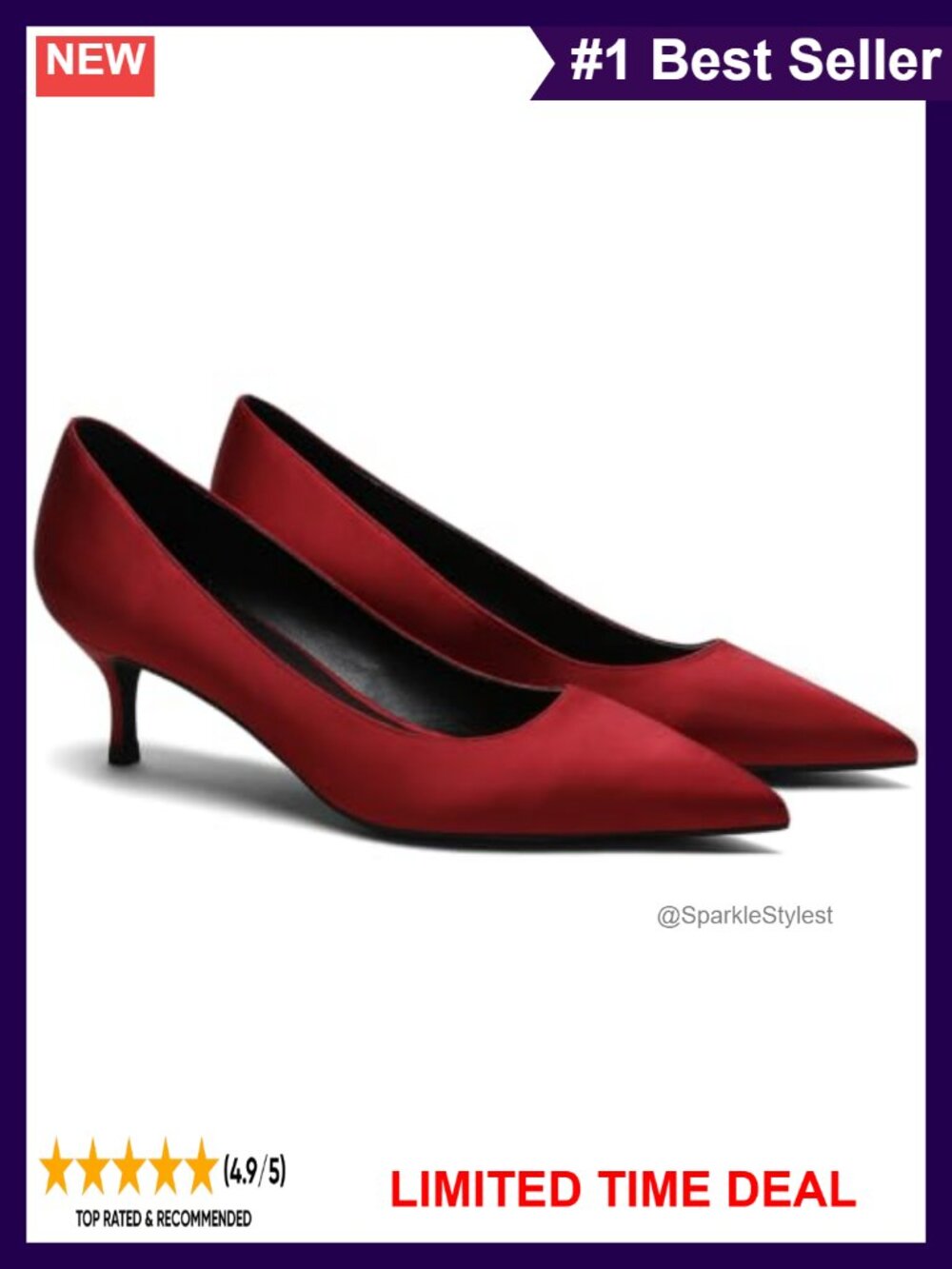 Kitten Heel Pumps Pointed Toe Satin Slip On 2 Inch Mid Heel Dress Shoes
